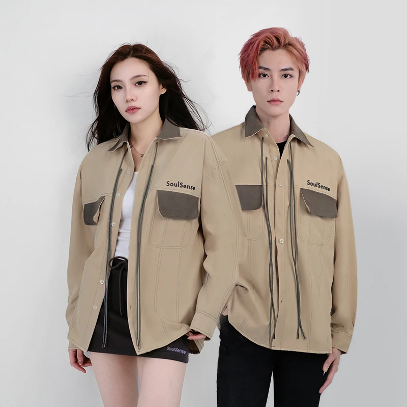 SoulSense废土风休闲百搭拼接时尚长袖衬衣衬衫