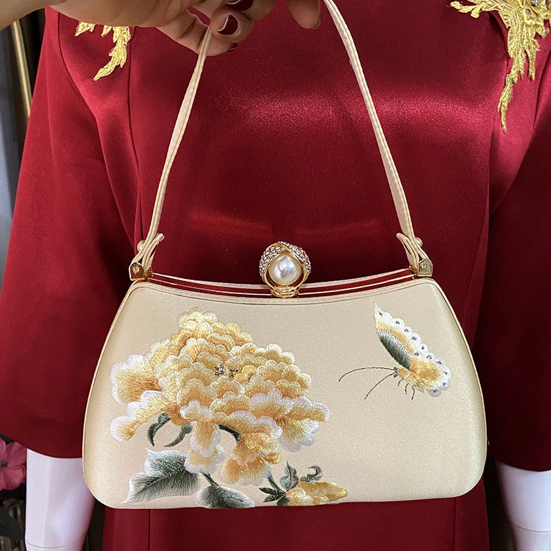 珍珠旗袍手提包名媛包宴会包婚礼妈妈用包专用配包时尚复古国风