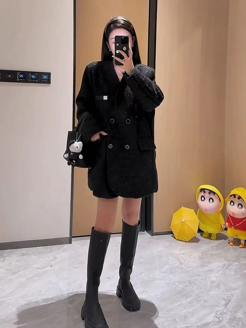 （现货发）—501法式复古黑色星星小香风外套女二棉夹棉上衣