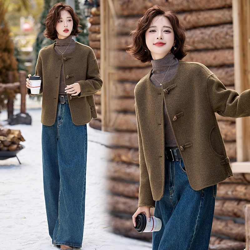双面呢绵羊毛大衣女春秋2025新款高级感时尚洋气加厚短款毛呢外套