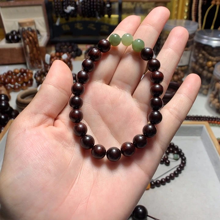 小叶紫檀手串/手链彼***i印度小叶紫檀8mm和田玉款