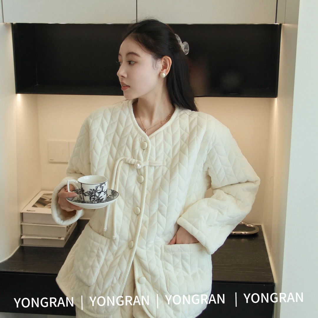 雍然2024居家服两件套冬季新款珊瑚绒加绒加家居服可外穿大码棉衣