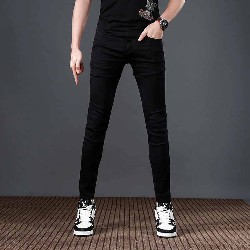 纯黑色男士牛仔裤夏季薄款弹力修身小脚显瘦经典百搭潮流男长裤潮