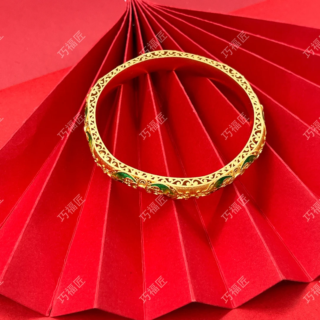 足银手镯 珐琅彩繁花手镯 工艺 实心百搭款 时尚2024秋冬上新