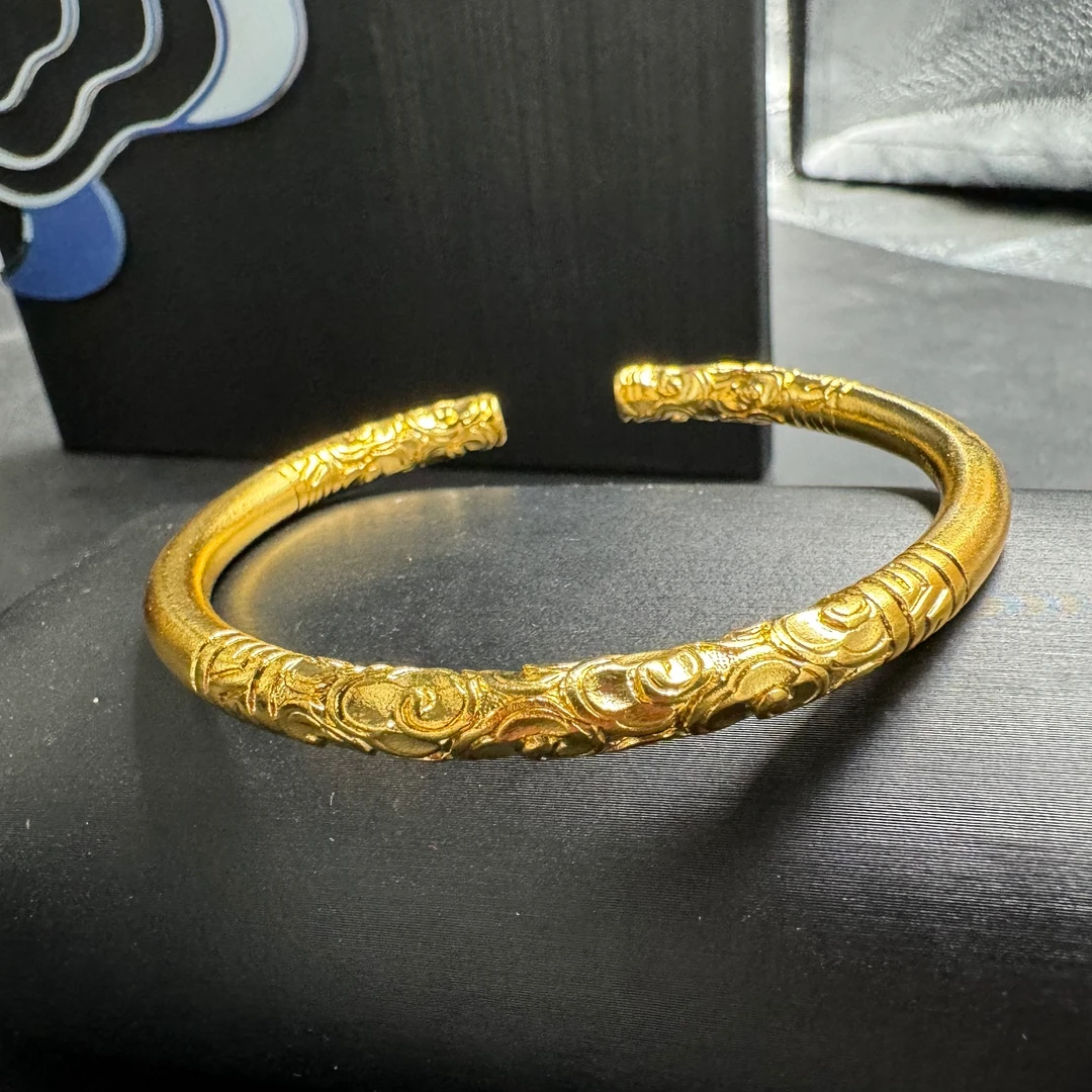 足银手镯 祥云金箍棒手镯开口时尚复古经典镯子