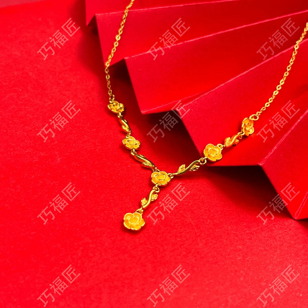 链子足银 玫瑰花枝项链时尚轻奢简约百搭气质