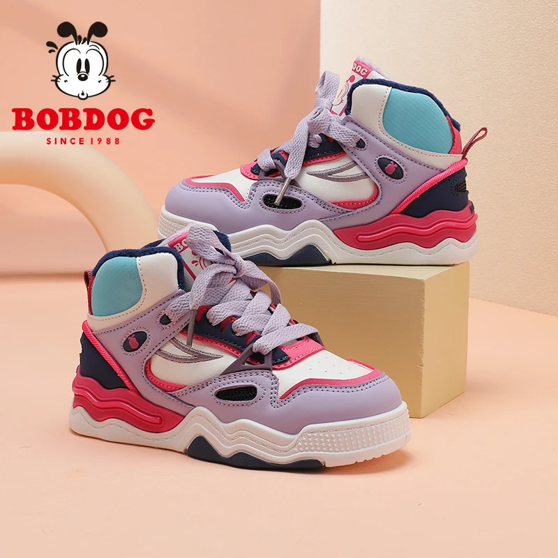 Bobdog/巴布豆女童二棉鞋冬季新款加绒保暖鞋6-12运动板鞋儿童鞋