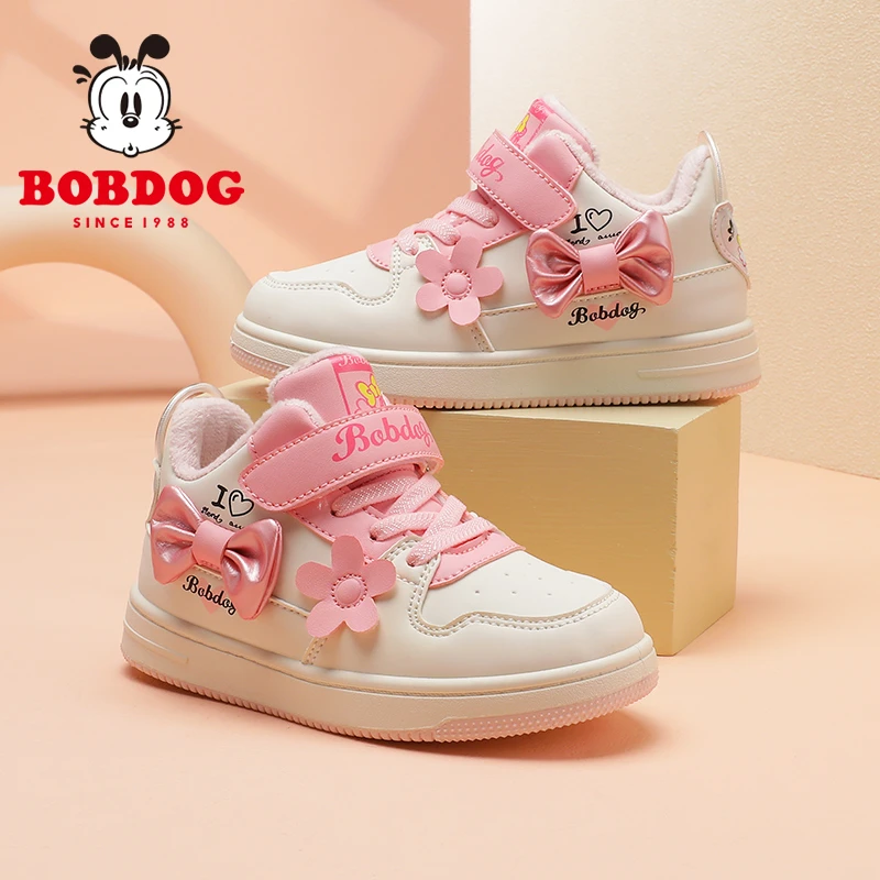 Bobdog/巴布豆女童板鞋冬季2023新款加绒保暖6-12岁潮款二棉鞋子