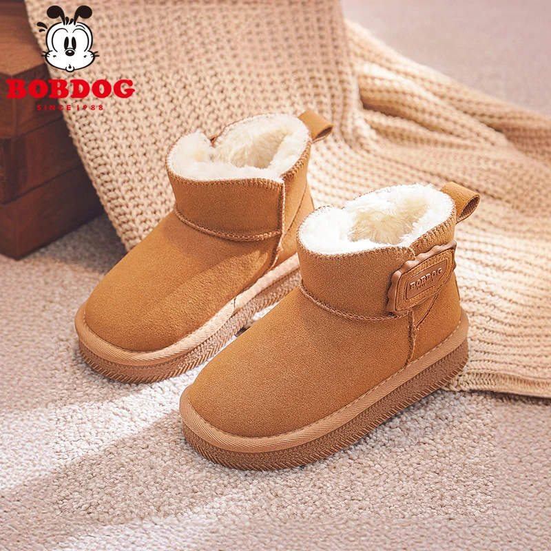巴布豆女童雪地靴冬季加绒加厚女孩雪地鞋中大童防滑保暖大棉冬鞋
