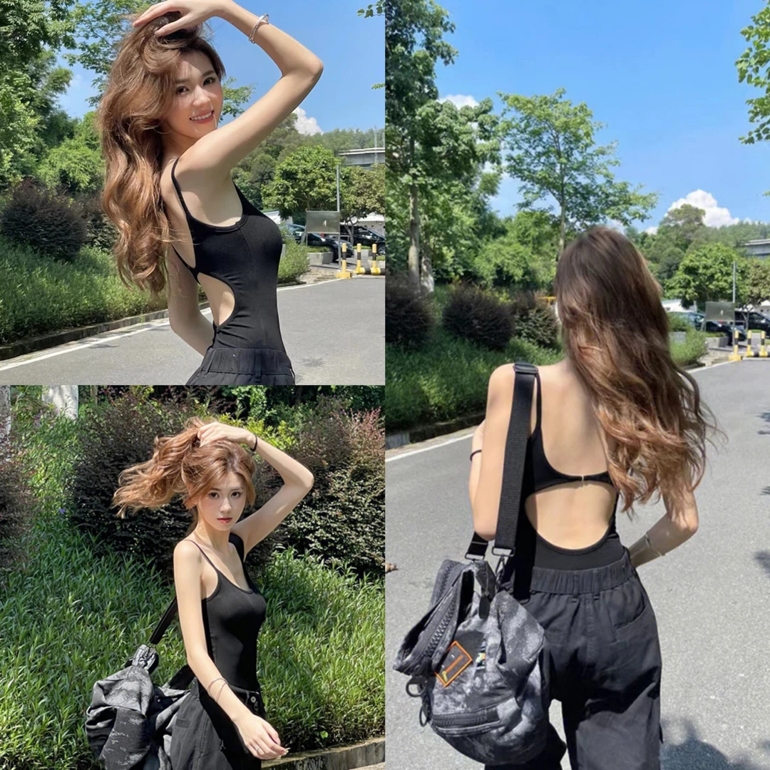 无露背不夏天!连体美背吊带背心女夏季黑色内搭上衣修身外穿性感