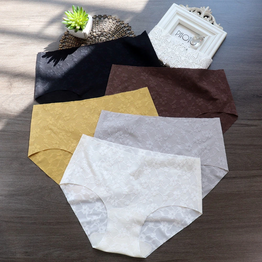 【裸感蕾丝无痕内裤】舒适亲肤包臀透气中腰女士三角裤-whm-048