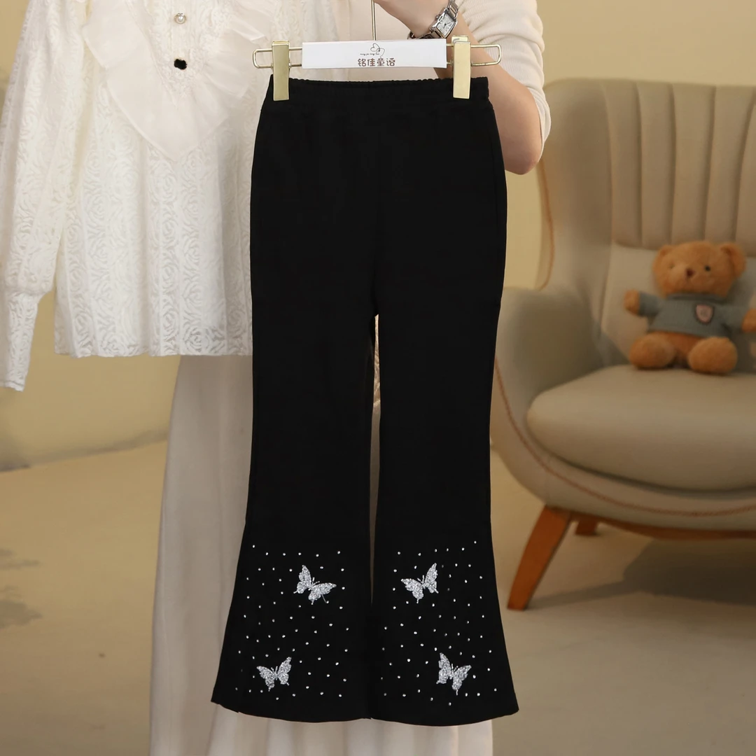 女童休闲裤2024秋季新款儿童烫钻蝴蝶长裤女孩喇叭裤4330003068