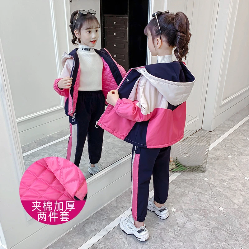 QC断码女童卫衣套装2024冬季中大童印花上衣两件套清货