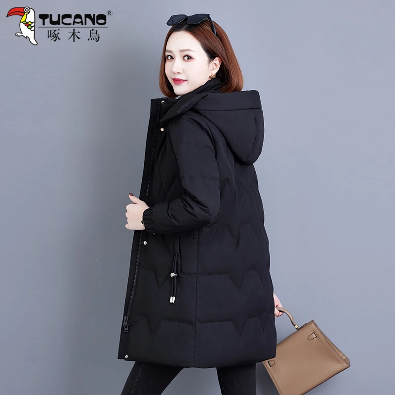 【官方品牌】啄木鳥中长款羽绒服女2026冬季新款白鸭绒加厚保暖外套