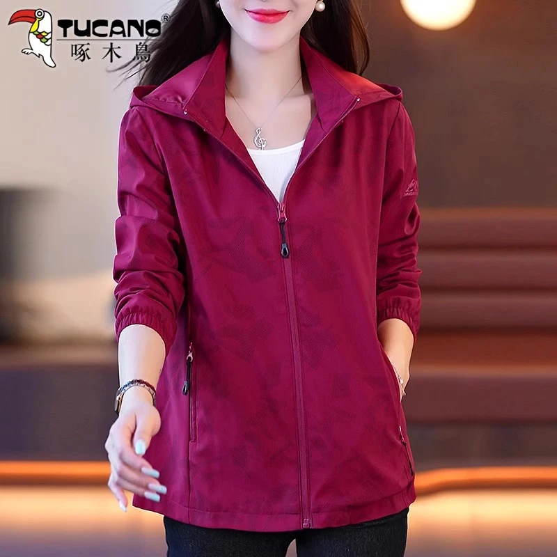 【官方品牌】啄木鸟连帽短外套女春秋薄款2025新款时尚休闲防风夹克