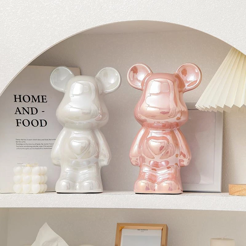 【28cm】陶瓷电镀爱心熊轻奢玄关酒柜摆件客厅电视柜装饰品
