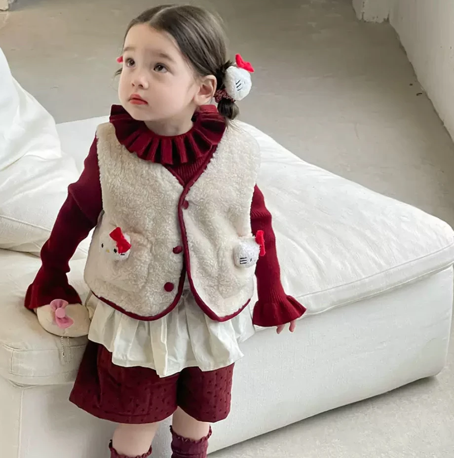 童装女童套装2024秋季新款儿童韩版双面绒马甲上衣女宝宝衣服