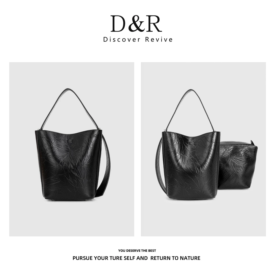 Discover Revive秋冬新款时尚百搭单肩手提手抓纹水桶包包E914
