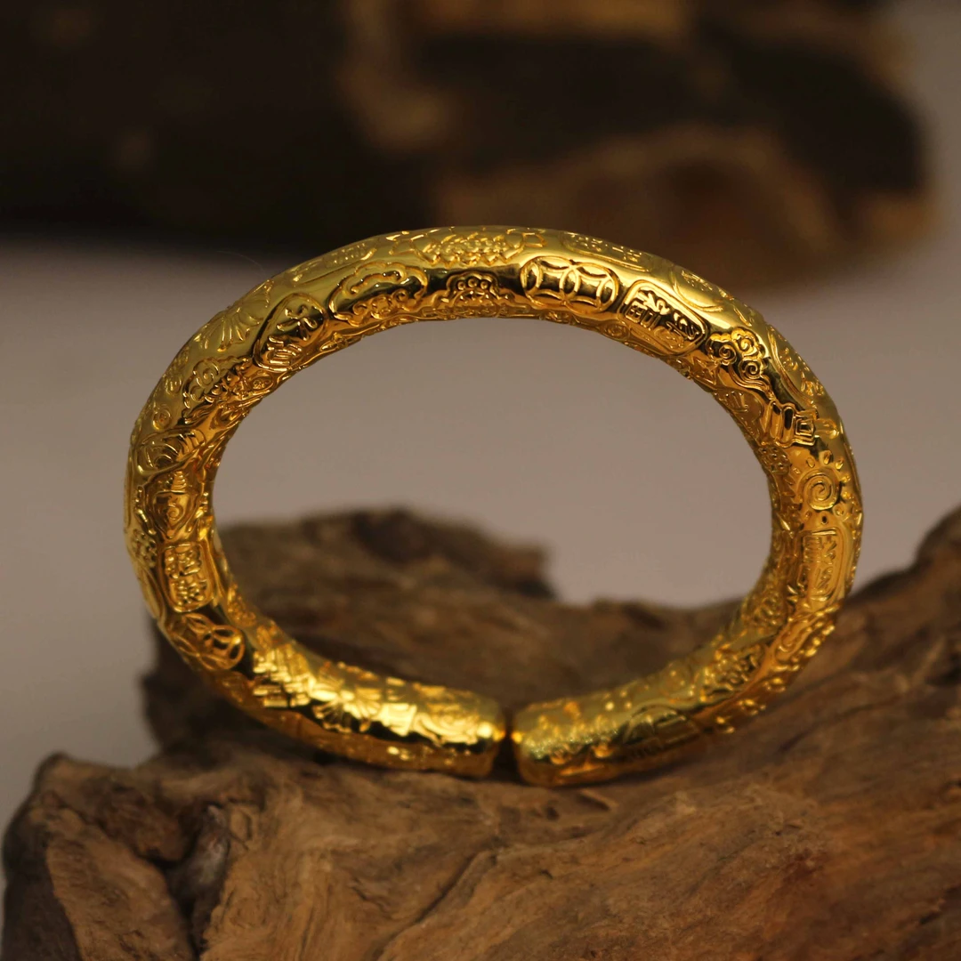 足银银制品 足银999纯手工定制银饰圆棍吉言银手镯纯银手镯