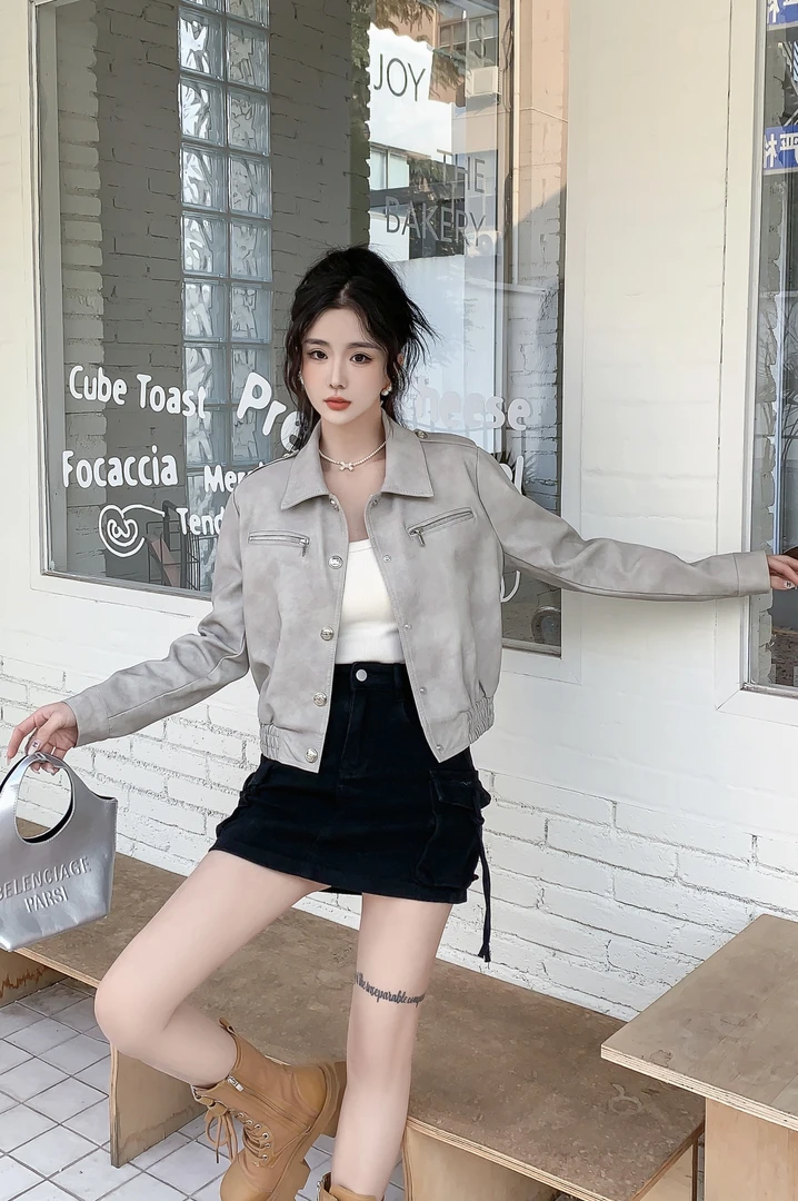 2024春秋网红休闲显瘦时尚皮克夹欧货爆款女皮衣女外套7819