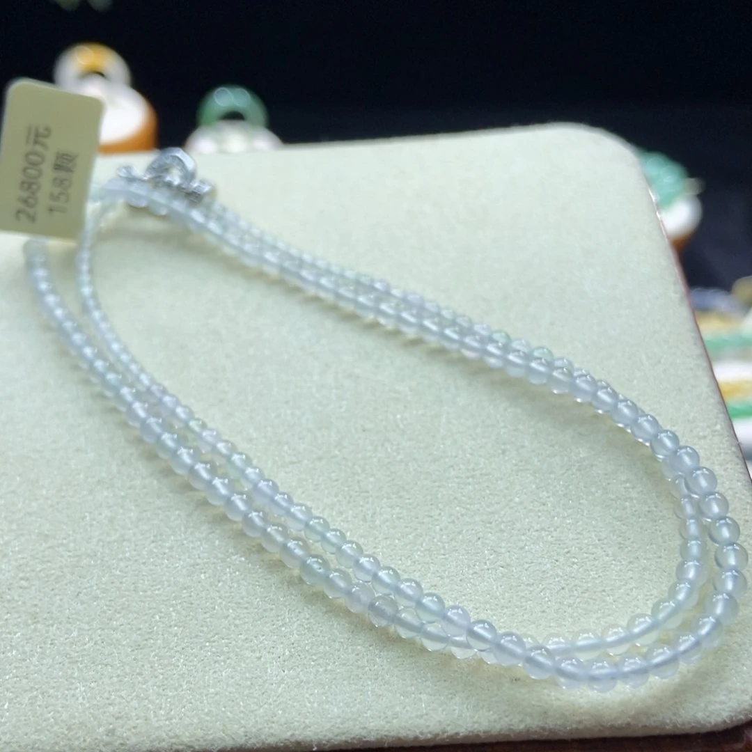 翡翠颈饰未镶嵌高冰小米珠项链卡3+