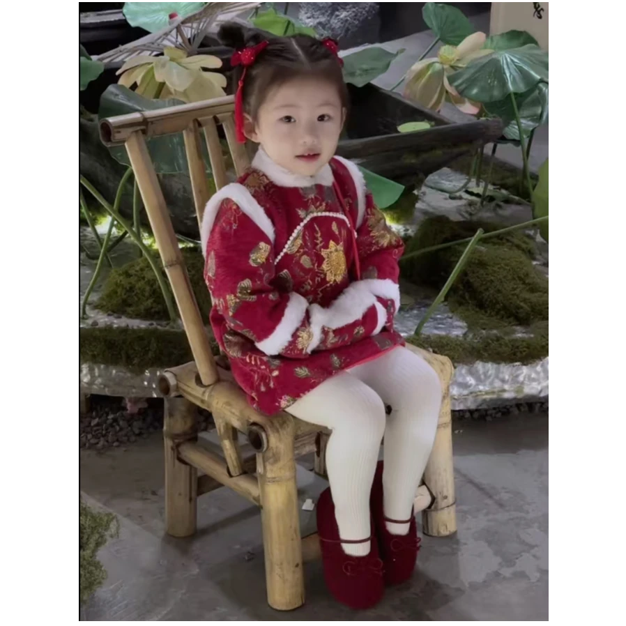 拜年服女童冬款汉服2024新款中国风儿童宝宝新年唐装喜庆拜年服