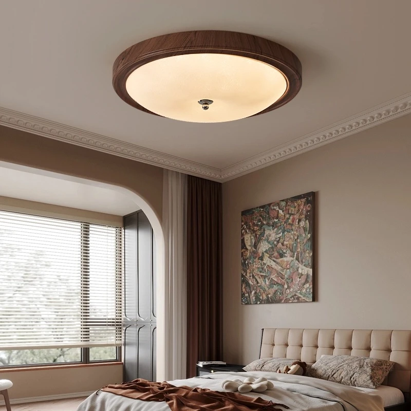 蜂窝-法式中古风卧室吸顶灯复古风创意胡桃木纹房间灯书房灯具