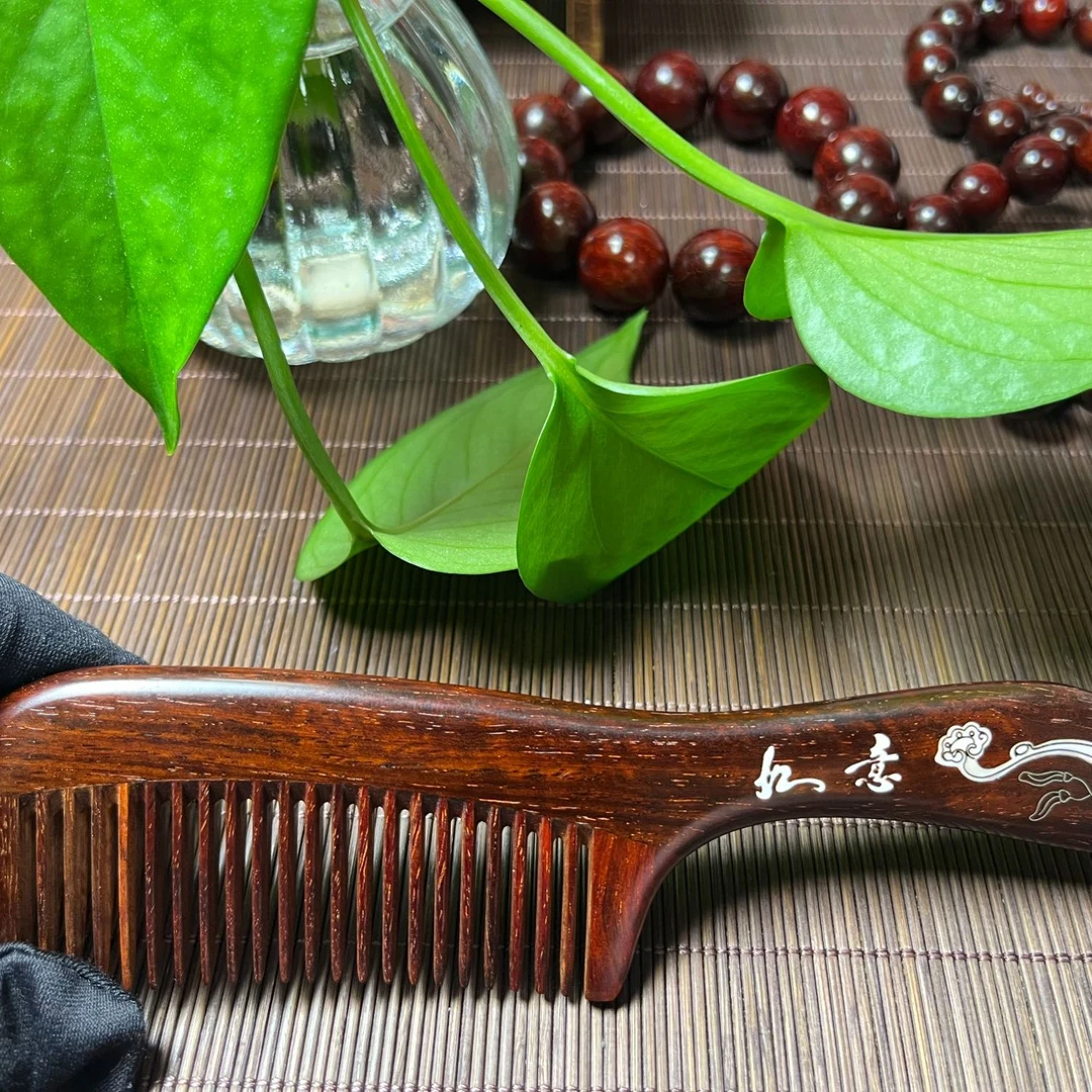 【印度小叶紫檀】镶嵌如意木梳