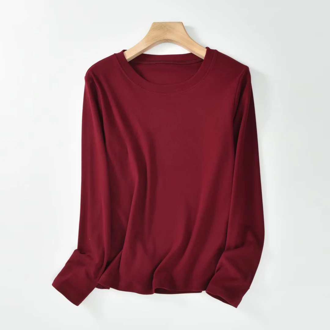 秋冬双面德绒长袖打底衫日系百搭潮流圆领内搭保暖T恤上衣H0001