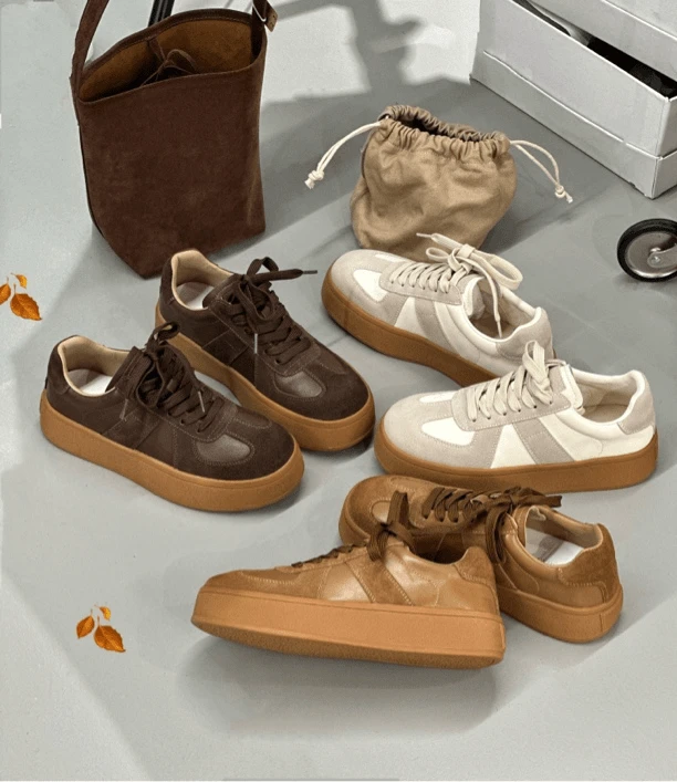 马家厚底增高复古时尚德训透气小白鞋潮流百搭系带女阿甘休闲板鞋