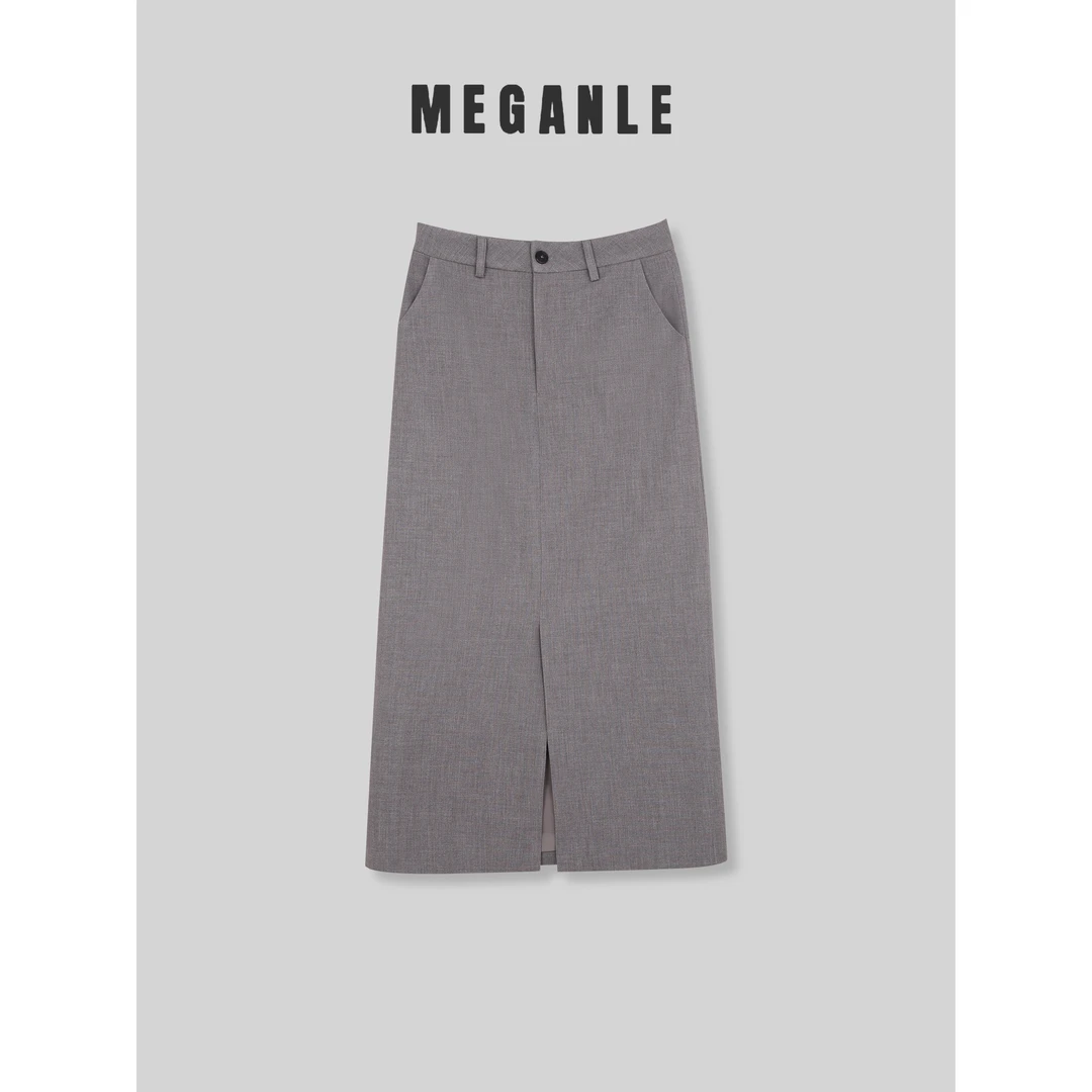 【MEGANLE】时髦气质高腰优雅百搭显瘦中长款西装半身裙2024009
