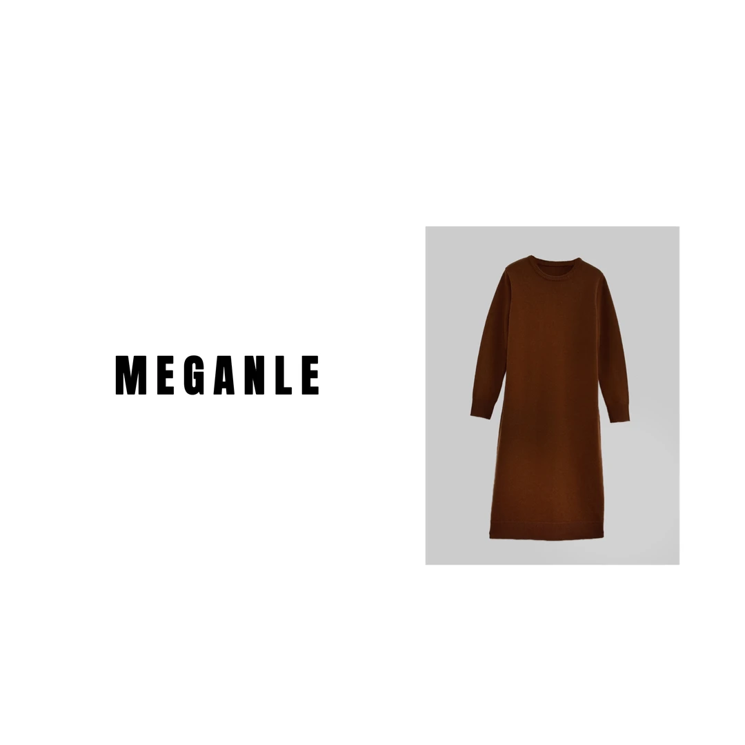 【MEGANLE】秋冬慵懒休闲圆领毛织全羊毛连衣裙2023317