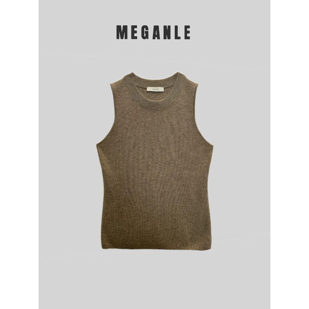 【MEGANLE】时尚气质小圆领无袖羊毛弹力针织百搭背心2024400