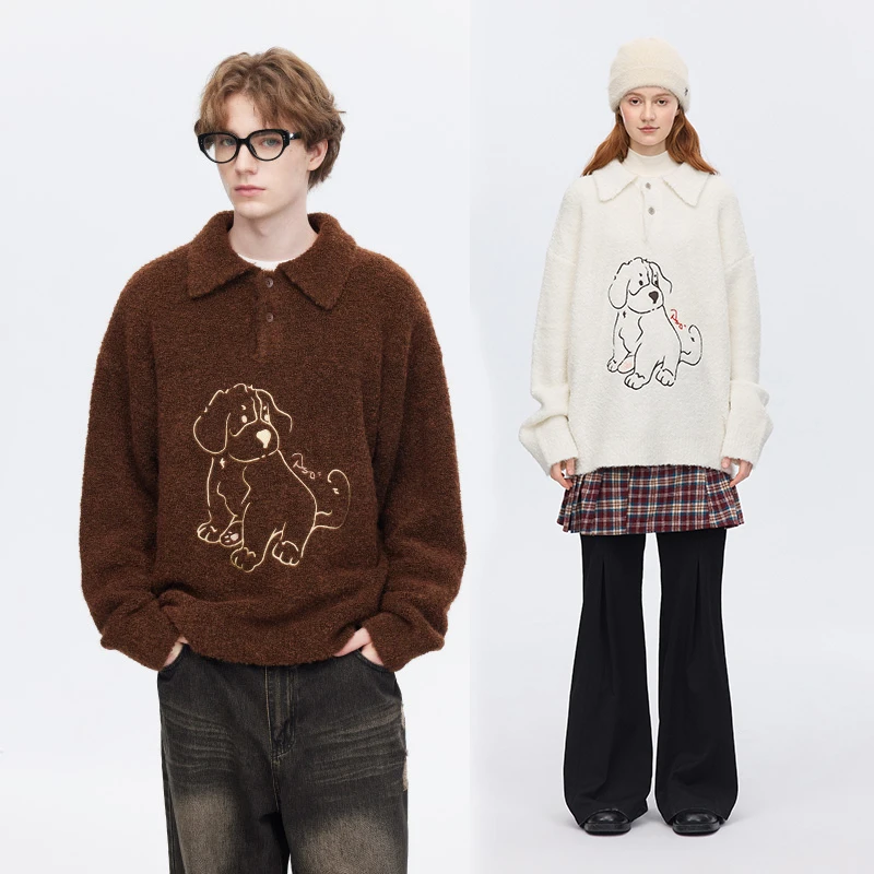 PSOBrand喷毛纱可爱花花图案POLO毛衣长袖休闲情侣复古小众MMY090