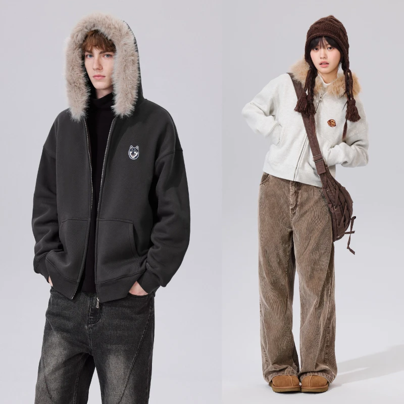 PSO Brand 380克抓绒底针织可拆卸毛领连帽保暖卫衣秋冬PWY072