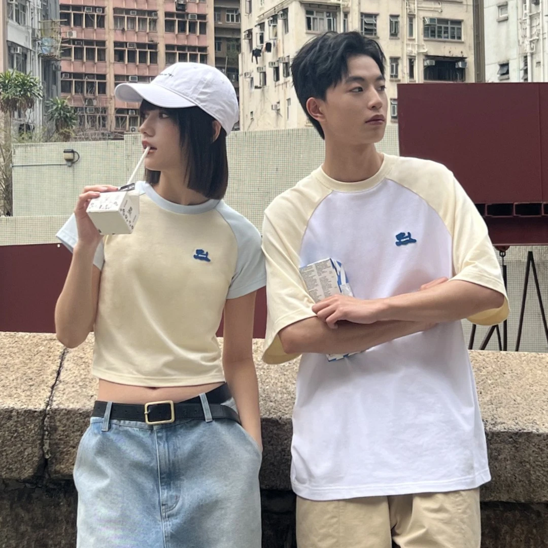 PSOBrand插肩休闲运动夏季潮牌情侣美式情侣装上衣纯棉t恤TKA005