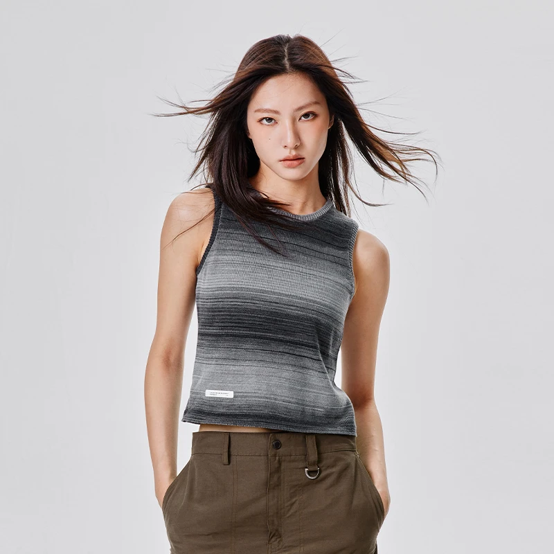PSOBrand32支双股弹力渐变针织衫女款修身圆领做旧内搭背心TBX006