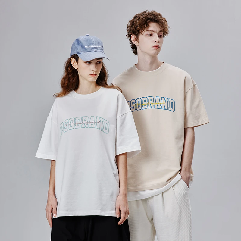 PSOBrand美式简约国潮上衣百搭印花潮短袖情侣休闲圆领t恤TLG001