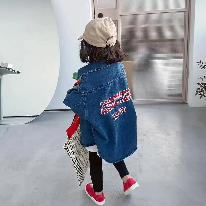 女童外套时髦洋气春装2022新款韩版童装儿童牛仔衬衫宝宝长袖衬衣
