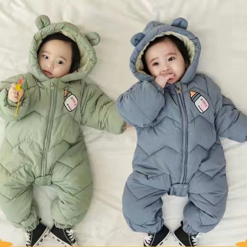 婴儿连体衣冬季加绒加厚宝宝爬爬服外出服新生儿男童女童抱衣棉服