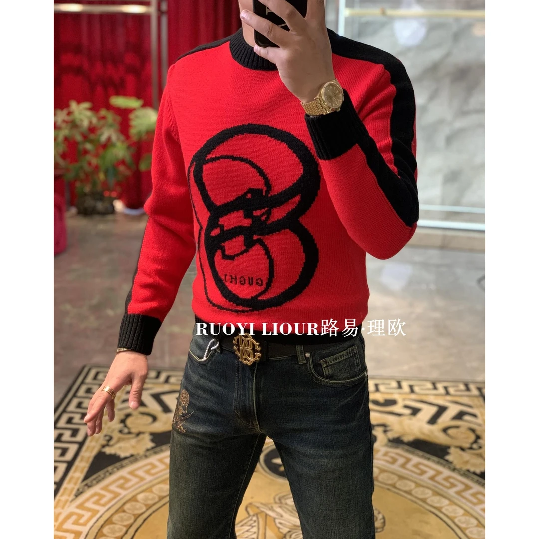 【路易理欧】2023欧货时尚休闲轻奢小香风字母百搭男士羊毛衫01047