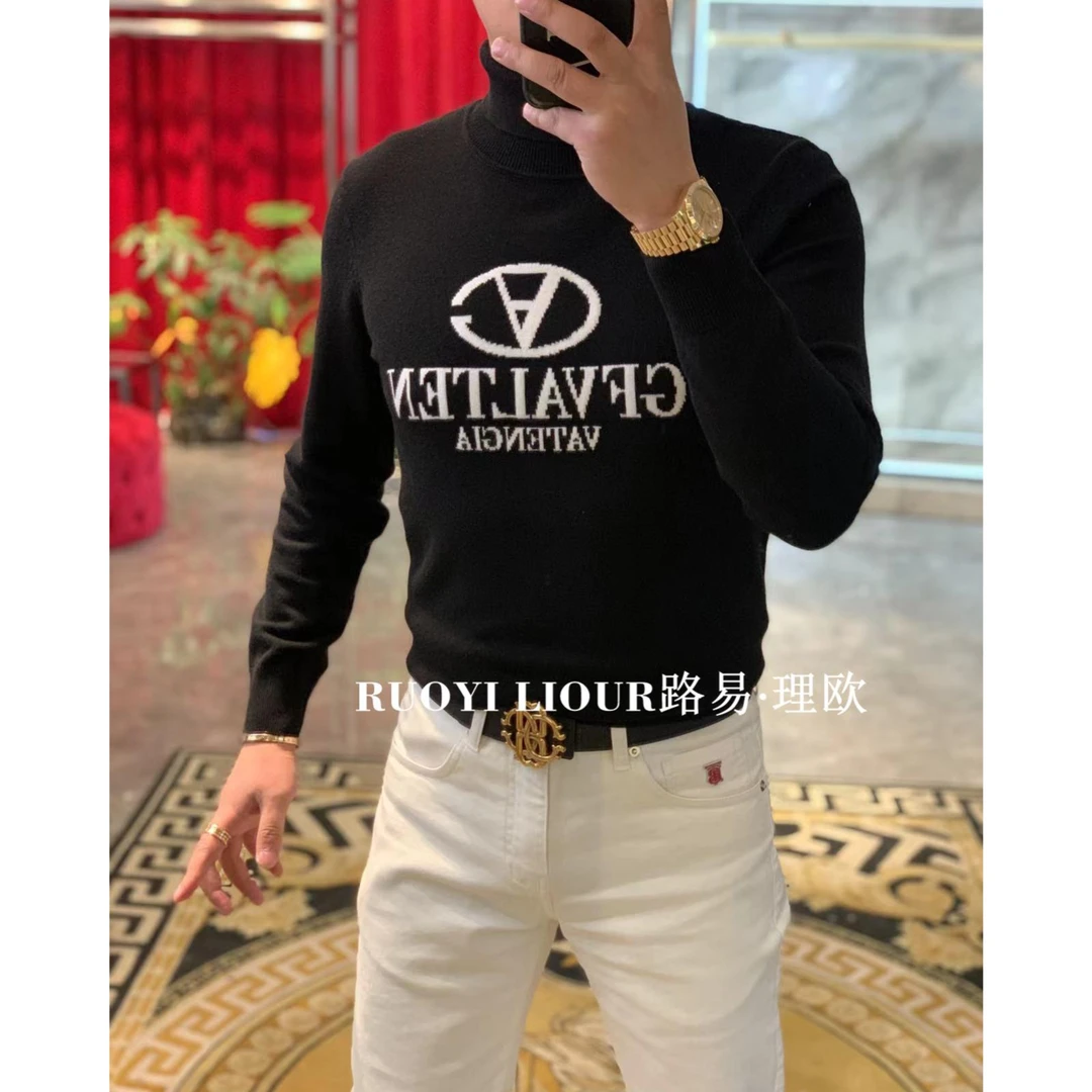 【路易理欧】2024欧货时尚休闲轻奢纯字母标冬季男士针织衫01150