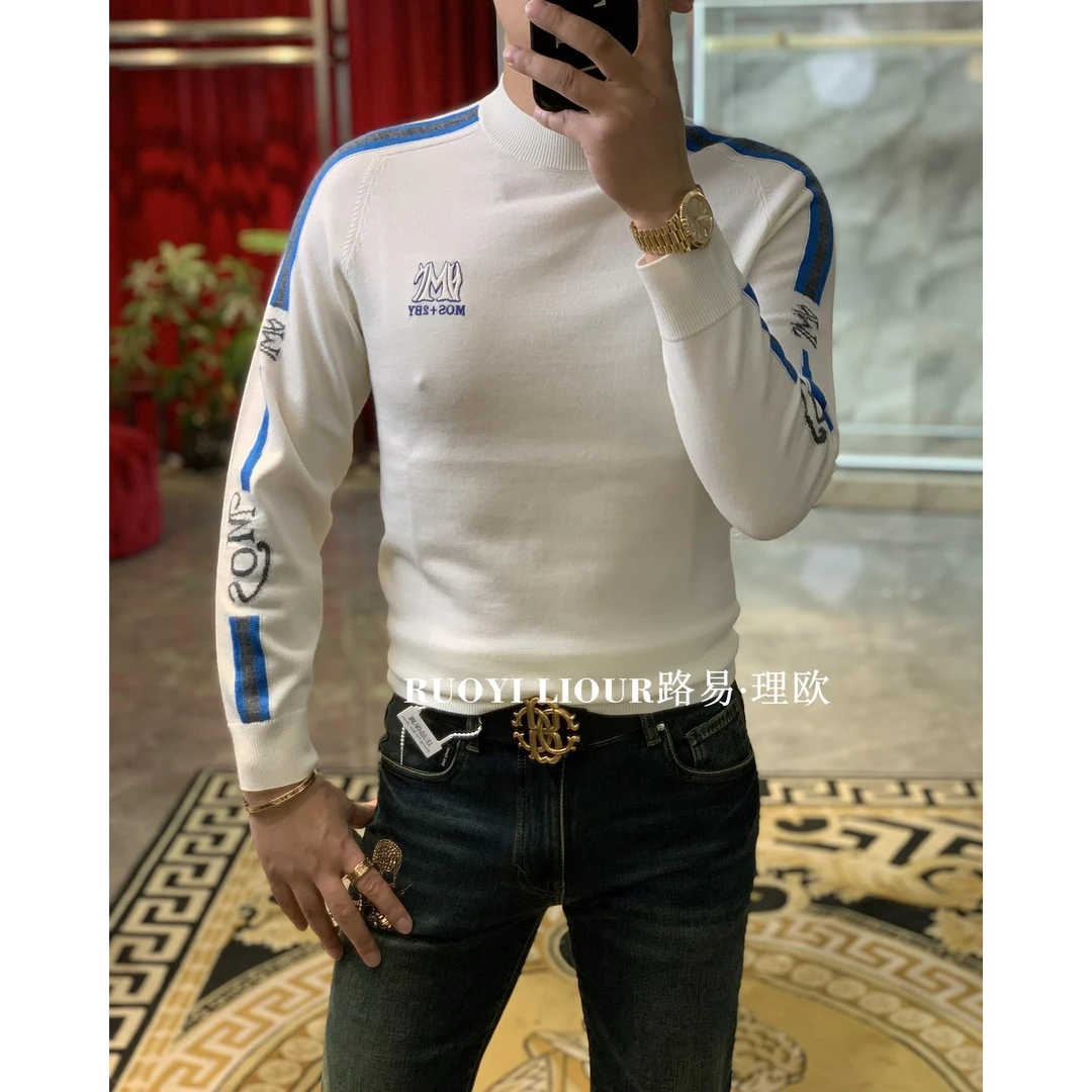 【路易理欧】2023 欧货时尚休闲轻奢字母胸标百搭男士羊毛衫01046