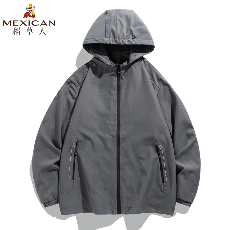 Mexican/稻草人潮牌夹克男士春秋季港风百搭连帽宽松休闲外套上衣