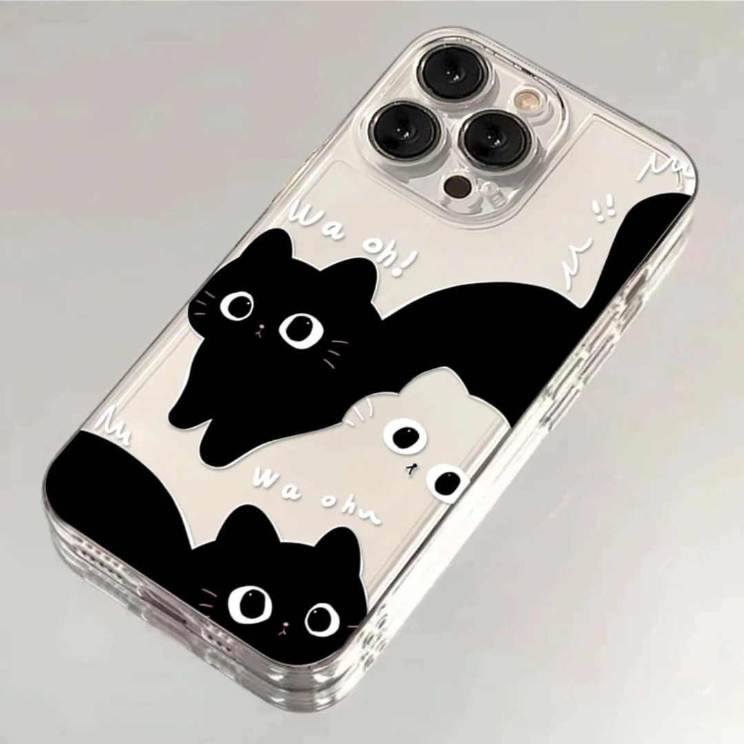 卡通猫咪苹果14手机壳iPhone15小众13promax透明11全包12可爱7/8p