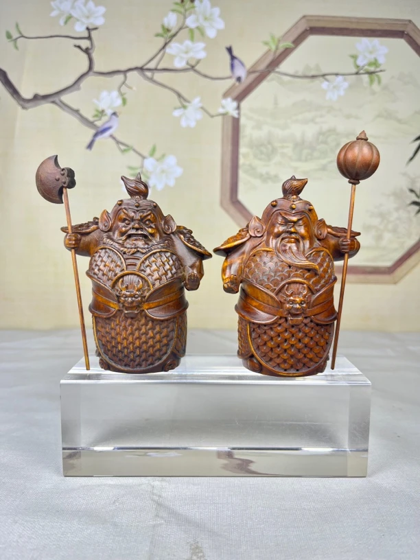 小叶黄杨木仿古做旧（哼哈二将）门神守护大金刚老物件复古怀旧工艺