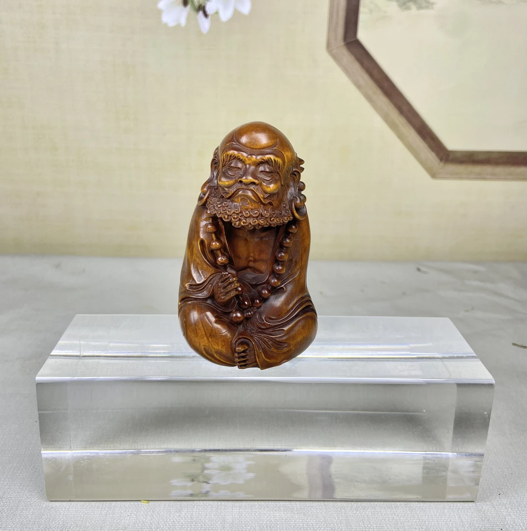 小叶黄杨木仿古做旧（达摩手把件）小摆件悟禅雕刻复古怀旧工艺