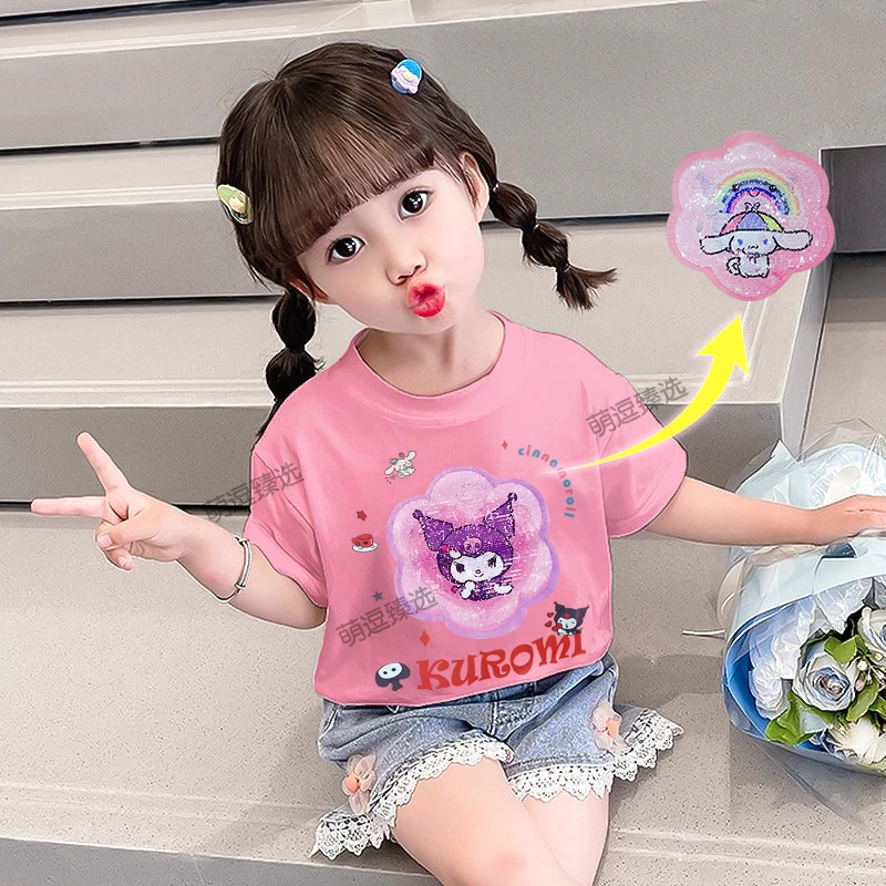 韩版纯棉短袖夏女童时尚库洛米玉桂小童时髦网红潮半袖小女孩上衣