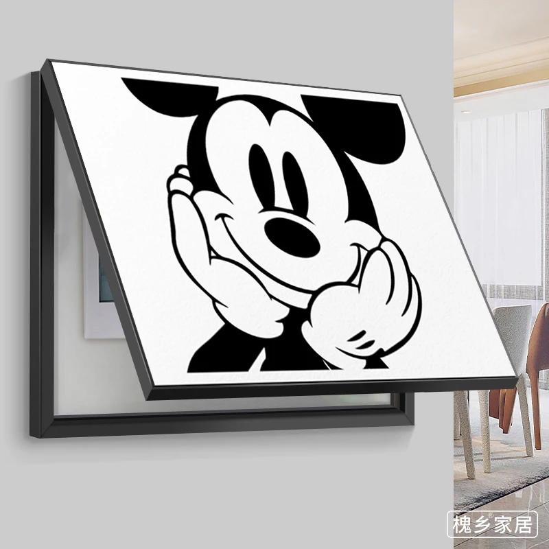 黑白米奇电表箱装饰画北欧ins风餐厅挂画配电箱电源开关盒壁画