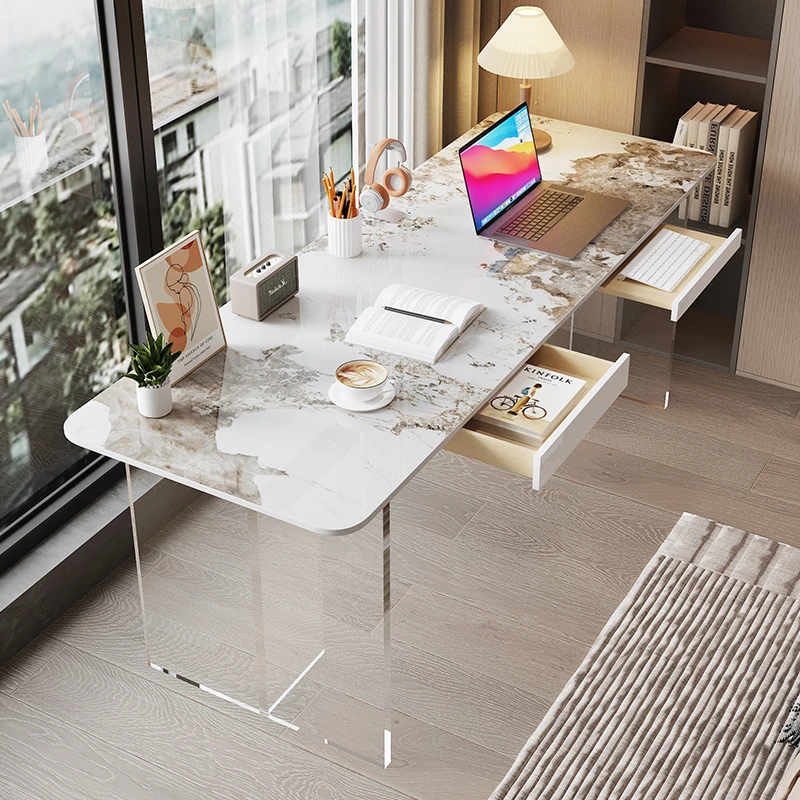 岩板家用极简长条桌书桌靠墙双人办公电脑桌阳台窄条桌床边工作台